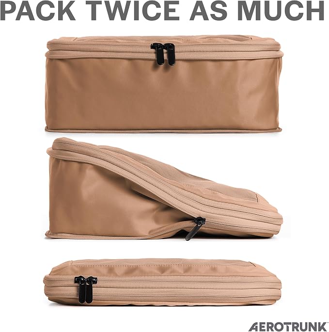 Aerotrunk Compression Packing Cubes for Travel - Luggage Organizer Bags - Double Zipper Packing Cubes for Suitcases (2-Pack, Mocha) - Image 2