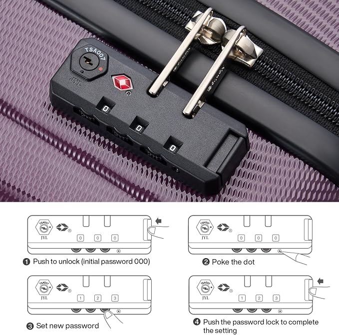 Hanke Luggage Sets 2 piece Carry On Luggage with Wheels PC Hard Shell Suitcases Lightweight Checked Travel Luggage Large Travel Suitcase Woman Men 20/29 Inch（Purple） - Image 7