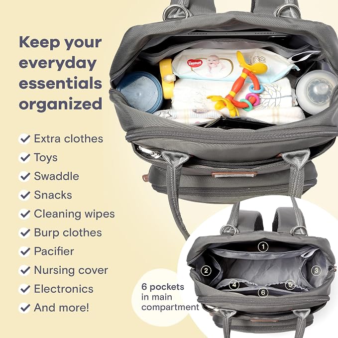 RUVALINO Diaper Bag Backpack, Multifunction Travel Back Pack Maternity Baby Changing Bags, Large Capacity, Waterproof and Stylish, Iron Gray - Image 5