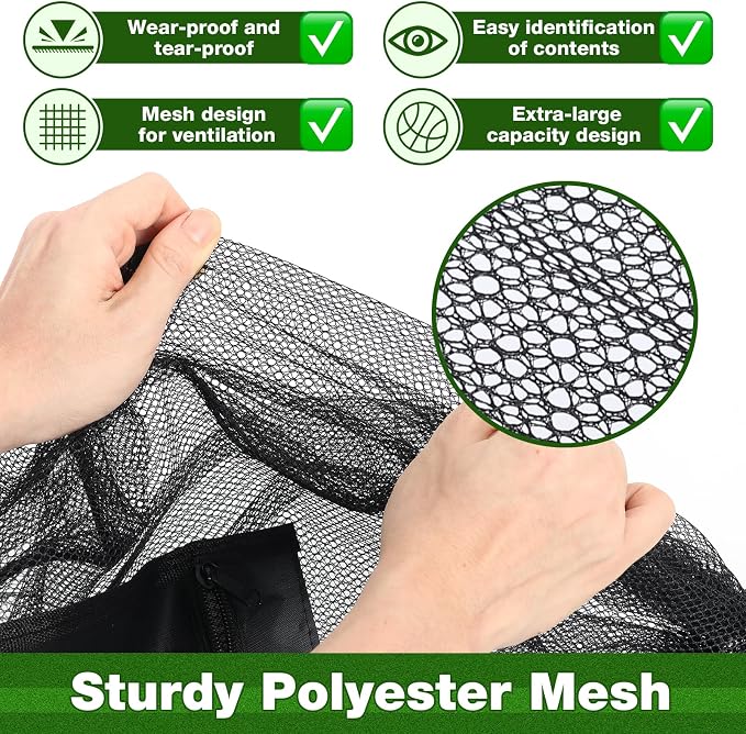 8 Pack Large Mesh Sports Bag,37 Inch Breathable Polyester Mesh Storage Bag with Adjustable Shoulder Strap & Outside Pocket,Foldable Drawstring Bag for Gym, Soccer,Basketball,Laundry,Travel,Camping - Image 4