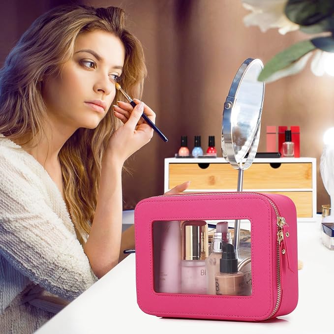 Pinkmik Clear Makeup Bag Waterproof Travel Case for Cosmetics and Toiletries Women's Purse Organizer and Clear Car Bag with Zipper (X/Fuxia, L+M+MINI) - Image 4