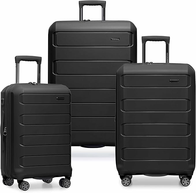 Traveler's Choice Pagosa Hardshell Expandable Luggage with Spinner Wheels, Black, 3-Piece Set (22/27/30) by TravelersChoice