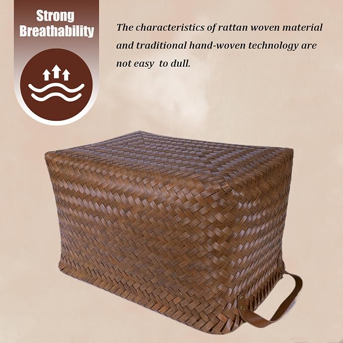 BROWNLILY Handwoven Clothes Basket Laundry Hampers Large Wicker Storage Baskets for Shelves Blankets Closet Storage Bins Car Bedroom Bathroom Organizers and Storage Bath (Pack of 4, Brown) - Image 5