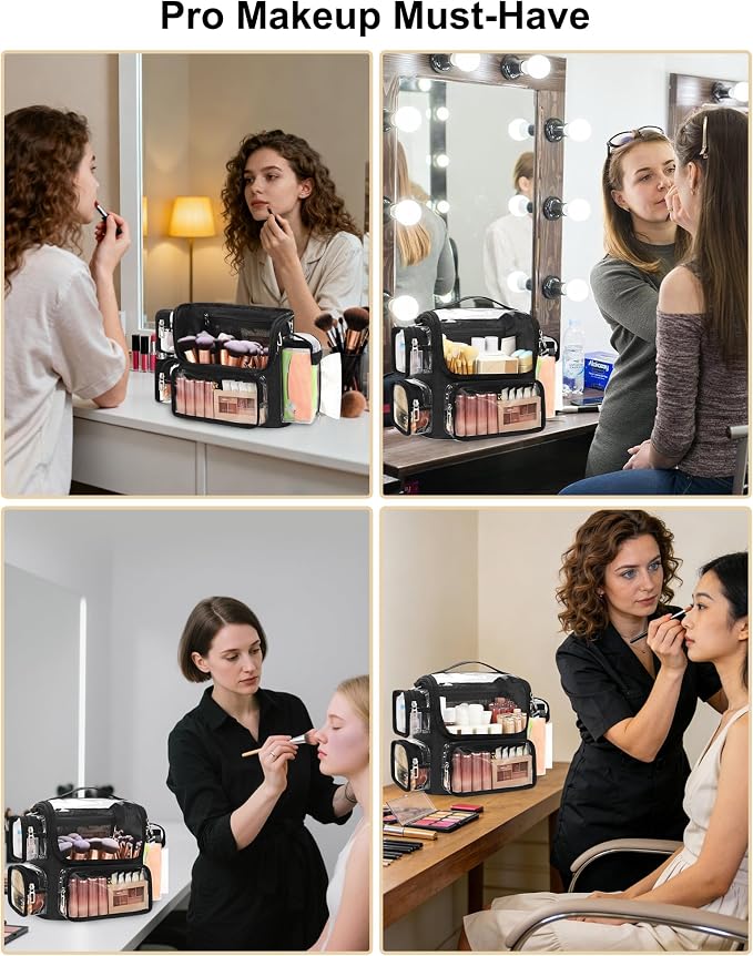 TANTO Makeup Brush Bag, Makeup Artist Bag Clear Makeup Case Professional Large Cosmetic Organizer Bag Portable Cosmetic Train Case with Adjustable Dividers & Shoulder Strap Easy to Clean - Image 2