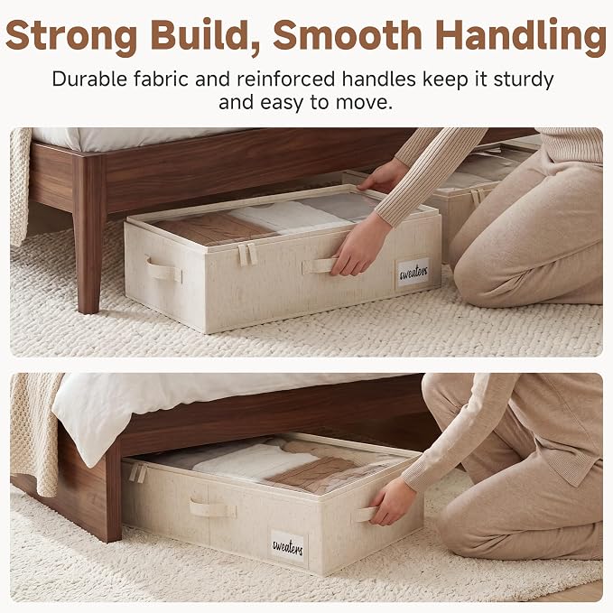 StorageWorks Under Bed Storage Containers - Underbed Storage with Handles and Label Holder, 2 Pack Ultra-thick Fabric Underbed Bins, Closet Organizer for Clothes, Blankets, Sweater - Image 4