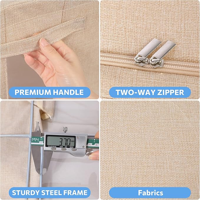 CYhom Extra Large Clothes Storage Bins - Linen Fabric Foldable Stackable Container Organizer Set with Clear Window & Carry Handles & Metal Frame - 2Pack Large Capacity for Bedding, Blankets, Books - Image 5