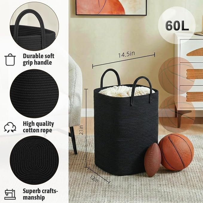 Artfeel Laundry Basket,Woven Cotton Rope Laundry Hamper,60L Versatile Storage for Dirty Clothes,Baby Toys,and Blankets in Bathroom, Nursery,and Living Room - Image 2