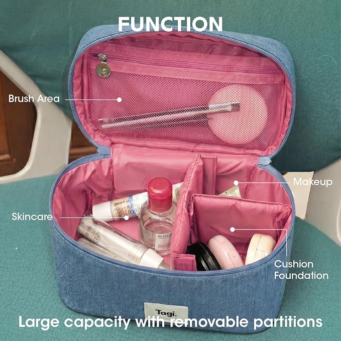 Tagi. Callme Hotdog Large Capacity Travel Makeup Bag, Waterproof Polyester Cosmetic Bag for Women, Wide-Open Flat Pouch for Toiletry & Travel, Portable Organizer with Handle & Dividers - Image 3