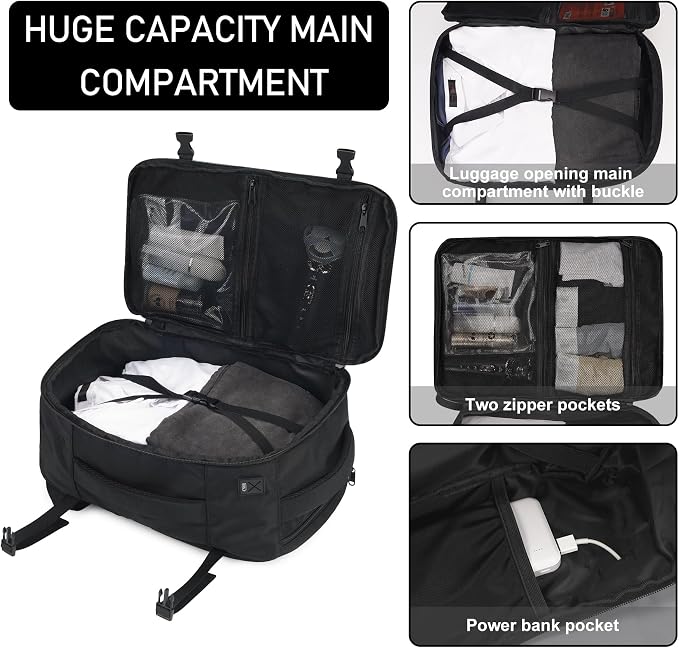 ECOHUB Travel Backpack 18x14x8 Spirit Airlines Personal Item Bag Carry On Backpack 13 Pockets Work Casual Daypack for Men Women Airline Approved Water Resistant Gym Backpack with Charging Port, Black - Image 4