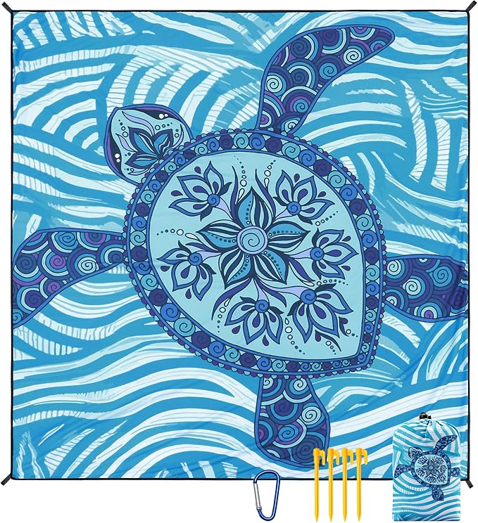 WIWIGO Beach Blanket Sandproof Extra Large Beach Mat Adults Waterproof Quick Drying Sand Free Mat Made by Premium Polyester with 4 Stakes & 4 Corner Pockets for Outdoor Travel Camping Hiking by WIWIGO
