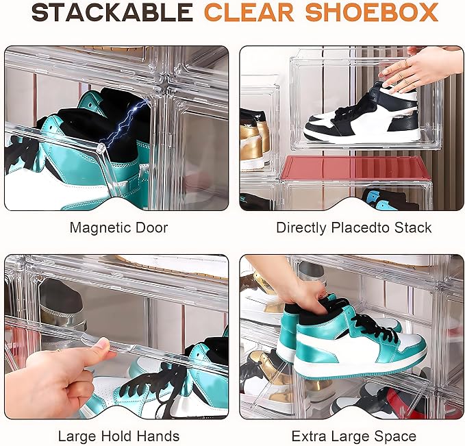 MMBABY 12 Pack Acrylic Clear Shoe Boxes Side Open Clear Plastic Stackable Sneaker Storage For Sneakerhead.Fits US Size 15 - Image 5