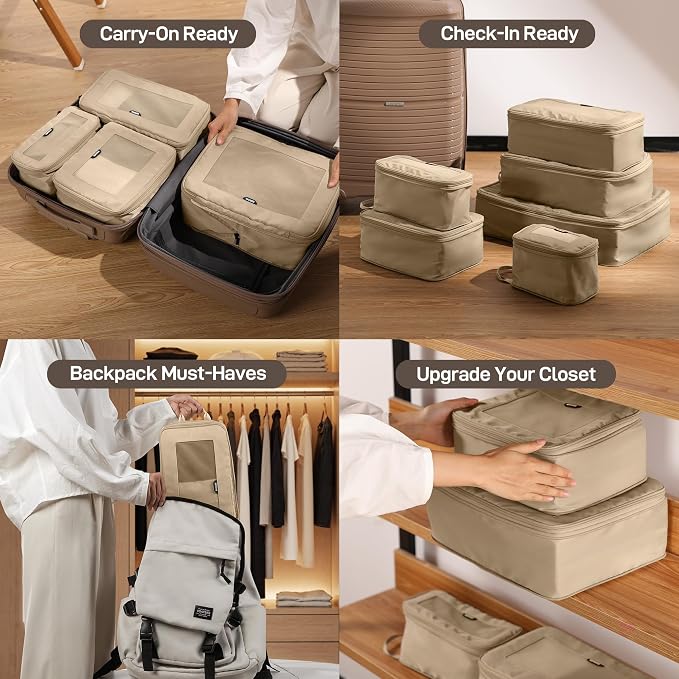 EPICKA TripCozy Compression Packing Cubes - 4 Set Durable Travel Organizer Bags with Mesh Top, Expandable Travel Accessories for Carry on, Luggage, Suitcase, Backpack (Khaki) - Image 6