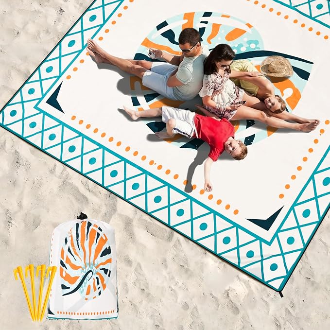 HIHOHO Beach Blanket Waterproof Sandproof Extra Large Beach Mat 79" X 83"/120"x108"for 1-8 Adults Quick Drying Durable Outdoor Picnic Mat for Beach Travel Camping Hiking - Image 8