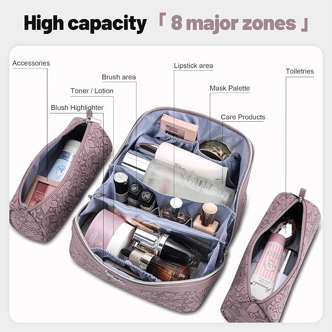 BOYATU Travel Makeup Bag Cosmetic Bags for Women: Large Capacity 3 Pcs Set Make up Bag with Compartments - Waterproof Vegan Leather Toiletry Organizer Bags with Handle (Z-64Purple) - Image 4
