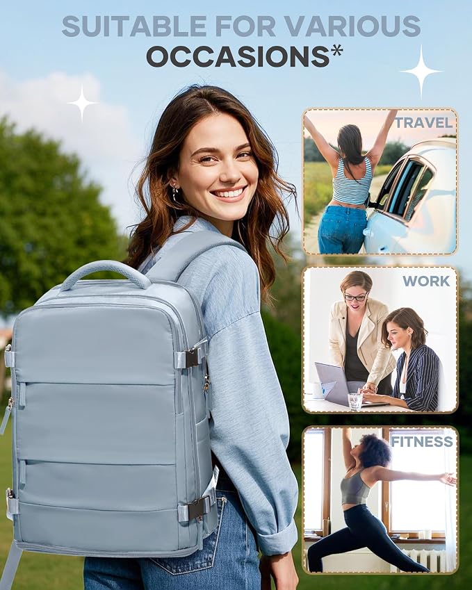 coofay Travel Backpack For Women Men Airline Approved Carry On Backpack Flight Approved Waterproof Sports Luggage Backpack Casual Daypack Small Hiking Backpack Grey Blue - Image 8