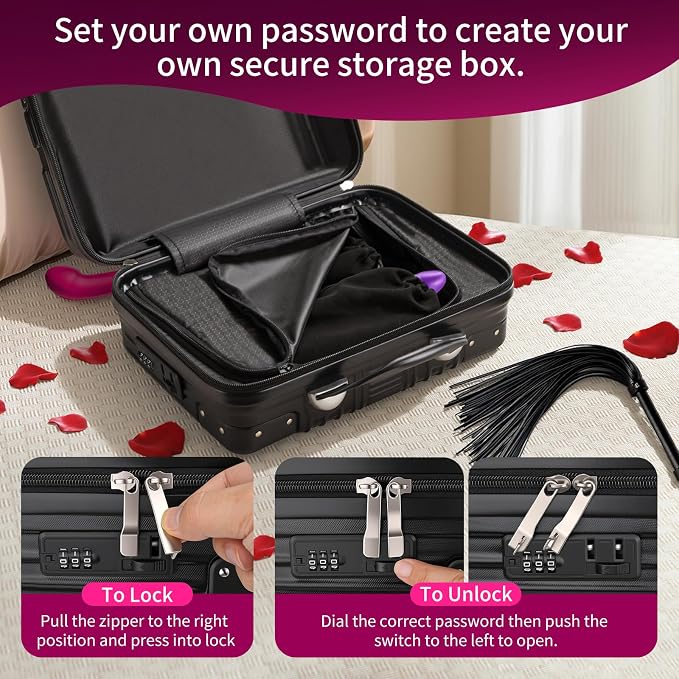 Adult Toy Storage Organizer Case with Lock, 16PCS Private Storage Box Set Includes 15 Pcs 3-Size Velvet Storage Bags, Portable Discreet Adult Toy Organizer for Home, Travel and Personal Use, Black - Image 4