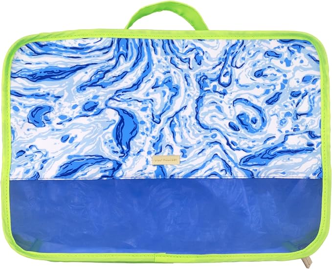 Lilly Pulitzer Packing Cubes Set of 3, Blue and Green Prints | Resort Ready Polyester & Mesh Suitcase Luggage Organizers in 3 Sizes with Zipper Closures, Trim, & Handles for Travel - Image 4