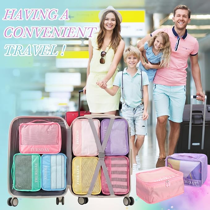 Days of Week Packing Cubes Summer Camp Essentials Weekly Organizer Storage Bag School Clothes for Travel Kids Family(12x9x5inch,Macaron,15) - Image 5