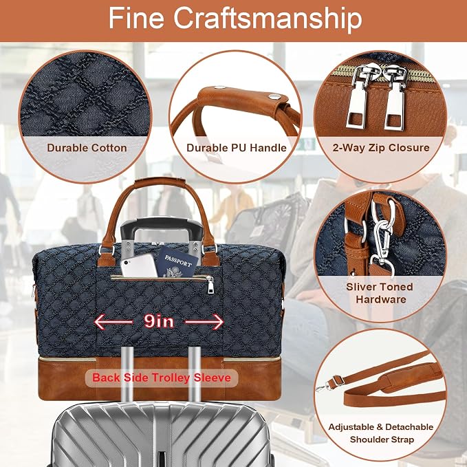 ITIEZY Weekender Overnight Bag for Women - Large Travel Duffel Bag with Shoe Compartment, Gym Duffel Bag Hospital Bag Carry On Tote Bags for Airplanes with Crossbody Bag Toiletry Bag 3Pcs Set - Image 5