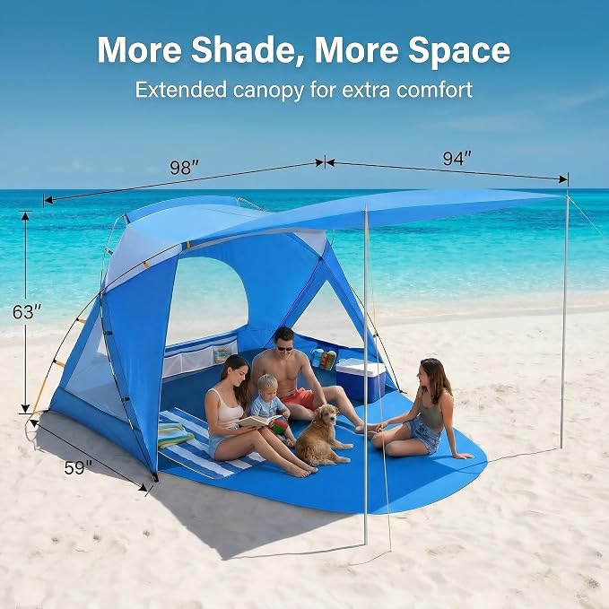 Beach Tent, Portable Sun Shelter for 2/3/4/6-8 Person with UPF 50+ UV Protection, Easy Setup Waterproof Beach Shade Canopy Cabana for Family Outdoor and Picnics, Fishing with Carrying Bag - Image 3