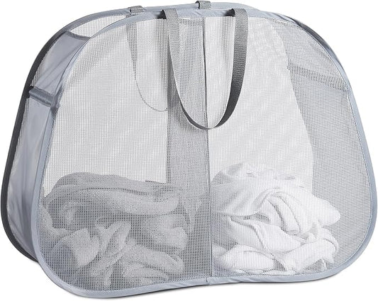 Seiritex Mesh Popup Laundry Hamper 2 Compartment, Collapsible Laundry Sorter Basket Foldable Hamper for Clothes, College Dorm, Travel (Gray) by SEIRITEX