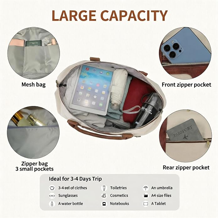 Women's Weekender bag Travel Duffel Bag with Shoe Compartment 21-inch Airline-Approved Carry-On, 2-Piece Overnight Bag Set Personal Item Luggage - Image 3