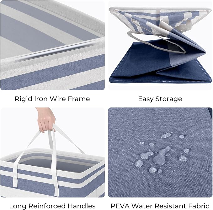 HomeHacks 2-Pack Large Laundry Basket, Waterproof, Freestanding Laundry Hamper, Collapsible Tall Clothes Hamper with Extended Handles for Clothes Toys in the Dorm and Family (Blue, 125L)