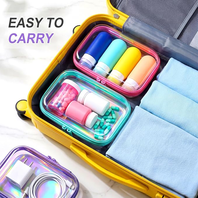 Sanwuta 6 Pcs Clear Hard Zipper Case Plastic Zipper Pouches Transparent Makeup Bag Pencil Case Pouches Toiletry Diaper Bag for Travel Toy Storage Organizer Bins(Holographic,7.09 x 5.12 x 2 Inch) - Image 6