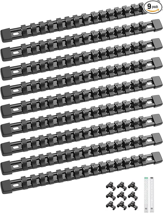 ALOANES 9PC ABS Socket Organizer, Socket Rails Fit 3/8 inch Drive | Heavy Duty Socket Holders Hold up 135 Sockets for Toolbox Drawer Bags(Black) by Aloanes