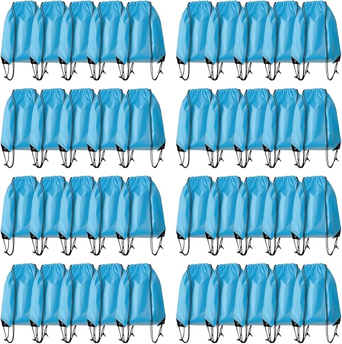 Drawstring Backpack Bulk 40Pcs Draw String Backpack Bags DIY Gym Sports Traveling Yoga Cinch Bag Sackpack Drawstring (sky blue light blue) by Unknown