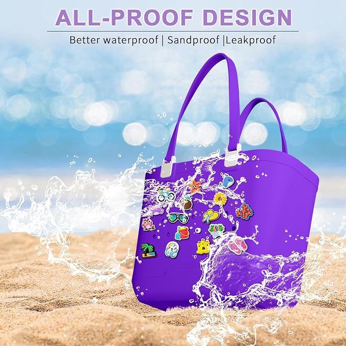X-Large Rubber Beach Bag Travel Tote Bag with Waterproof Zipper Pocket, Washable Durable Rubber Beach Tote Mom gift - Image 6