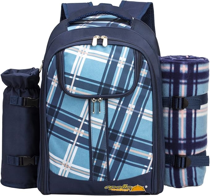 Apollo walker Picnic Backpack Set for 4 with Cooler Compartment,Detachable Bottle/Wine Holder Including Large Picnic Blanket(45"x 53") for Picnic Family and Lovers Gifts,Outdoor,BBQ Time (Blue) - Image 2