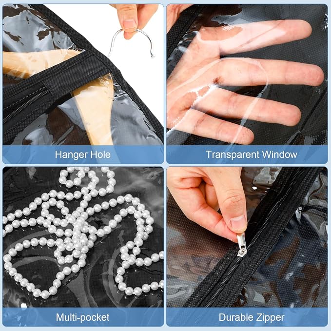 Geelin 14 Pcs Garment Bags for Dance Costumes PVC Clear with Zippers 20 x 40 Inch Garment Bag with Pockets Dance Costume Organizer Carrier for Storage Cover for Adult(Translucent Black) - Image 3