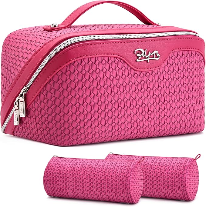 BOYATU Travel Makeup Bags for Women: Large Capacity Make up Bag with Wide Opening - 3 Pcs Set Waterproof Travel Toiletry Organizer for Full-Sized Bottles, Cosmetics & Brushes (Plum-W) by BOYATU