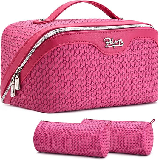 BOYATU Travel Makeup Bags for Women: Large Capacity Make up Bag with Wide Opening - 3 Pcs Set Waterproof Travel Toiletry Organizer for Full-Sized Bottles, Cosmetics & Brushes (Plum-W) by BOYATU