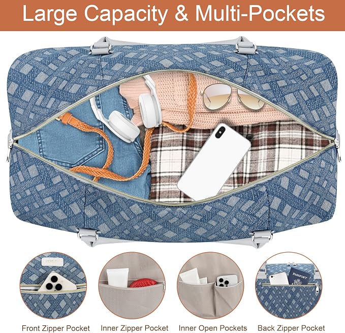 ITIEZY Weekender Overnight Bag for Women - Large Travel Duffel Bag with Shoe Compartment, Gym Duffel Bag Hospital Bag Carry On Tote Bags for Airplanes with Crossbody Bag Toiletry Bag 3Pcs Set - Image 4