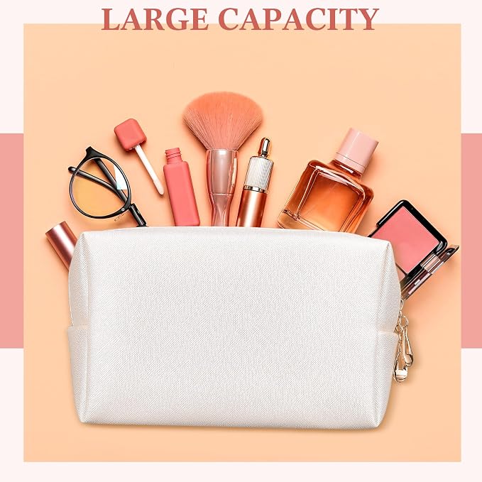 50 Pcs Makeup Bag Bulk PU Leather DIY Cosmetic Plain Preppy Makeup Pouch Portable Waterproof Toiletry Bags for Women Travel Pencil Case Cosmetic Organizer (Ivory White) - Image 5
