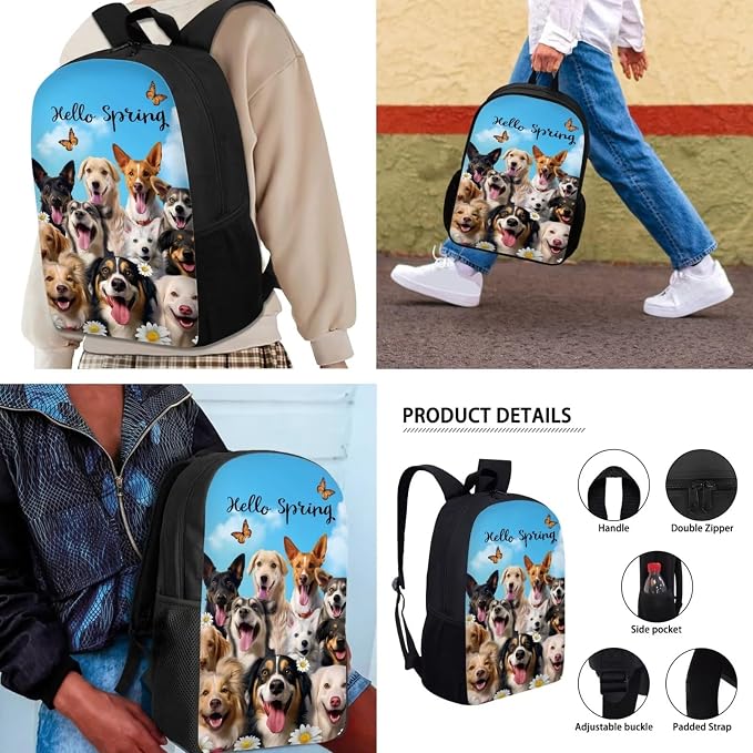 Mumeson Spring Puppy Backpack School Bag Large Capacity Book Storage Bags Daypack Casual Lightweight Satchel with Insulated Thermal Lunch Handbag Crossbody Bag and Pencase - Image 5