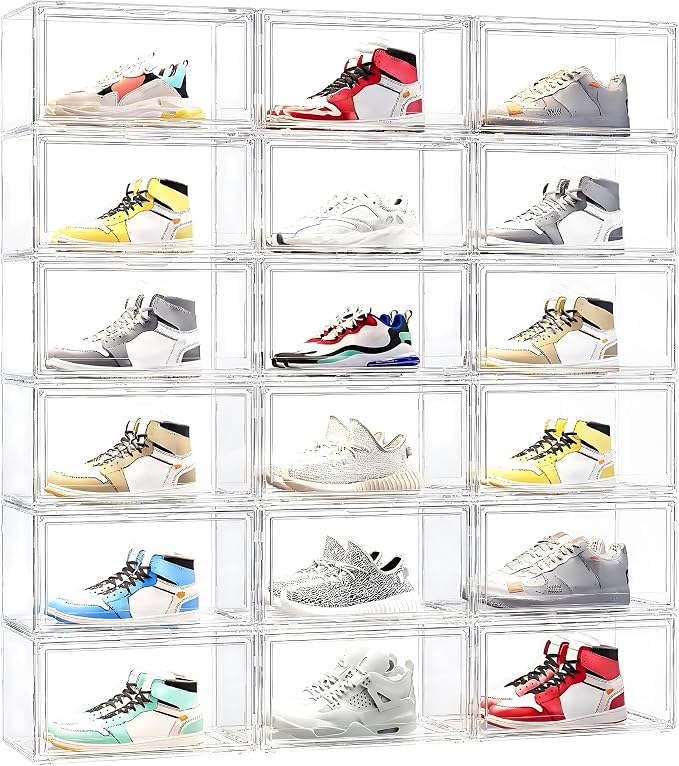 MMBABY 12 Pack Acrylic Clear Shoe Boxes– Ultra Clear Plastic Stackable Sneaker Storage For Sneakerhead. Professional Grade Shoe Display Case with Magnetic Door.Fits US Size 15 - Image 2