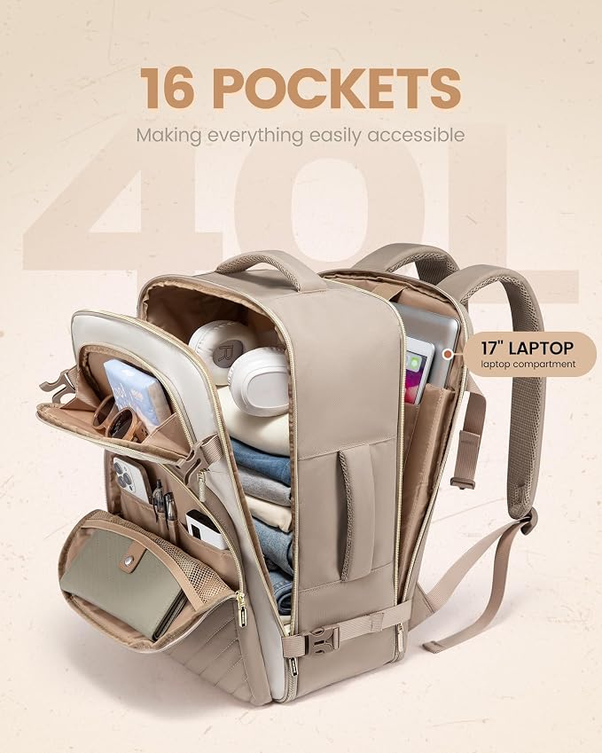 LOVEVOOK Travel Backpack Carry on Flight Approved 40L,Waterproof TSA Travel Essentials Personal Item Backpack for Women Men,Large Carry on Luggage Suitcase Travel Bag for Airplane with 3 Packing Cubes - Image 4