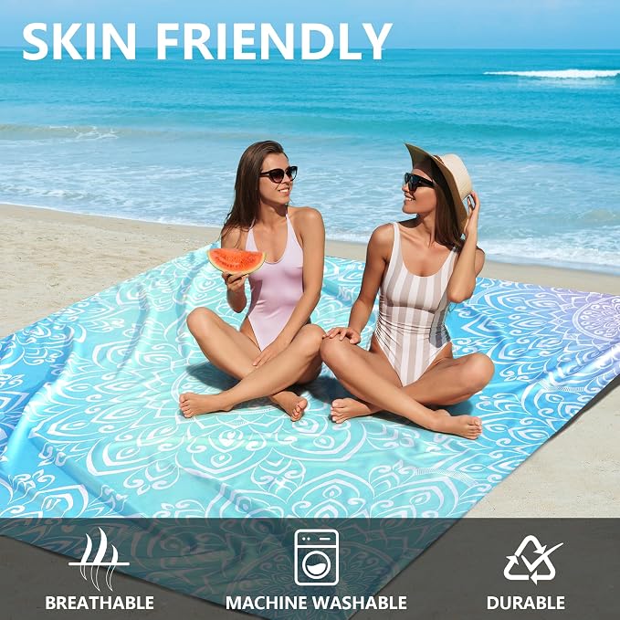 HIHOHO Beach Blanket Waterproof Sandproof Beach Mat for 1-8 Adults Quick Drying Durable Outdoor Picnic Mat for Beach Festival Travel Camping Hiking (Gradiant BL-Mandarin, 79"×83"(4 Person)) - Image 3
