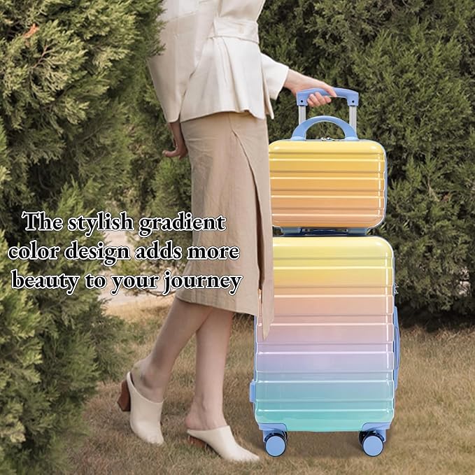 Gradient Yellow-Lake Blue Luggage Set 14" & 20" - 2 Piece PC Spinner Wheel Suitcases with Combination Lock, Lightweight Carry On for Business & Vacation - Image 6