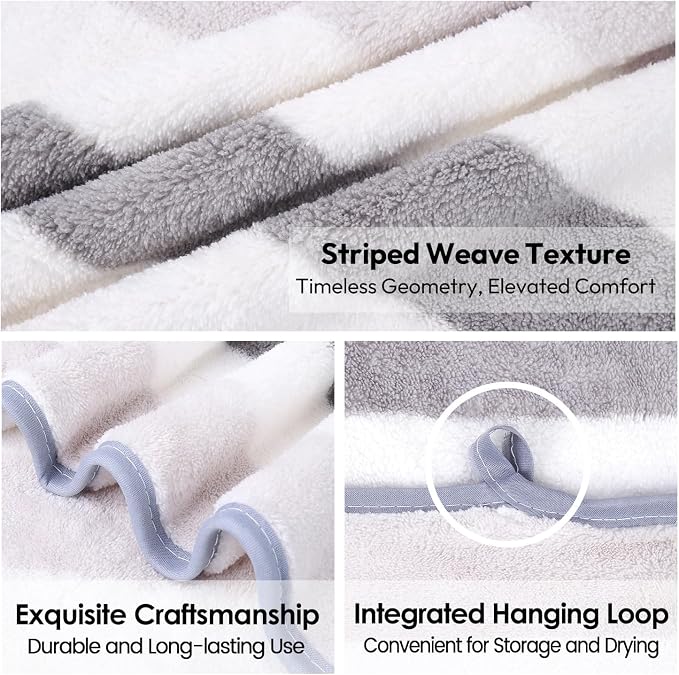 JML Bath Towels, Pack of 4, 30"x60", Large Microfiber Towel Set, Ultra Soft, Super Absorbent, Fast Drying, Perfect for Suana, Shower, Pool, Sport, Travel, Fitness, SPA,Yoga, Cabana Stripe Grey - Image 3