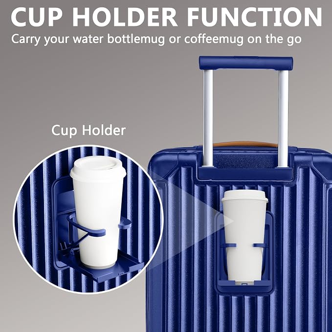 Joyway Luggage Sets 3 Piece, Expandable Suitcase with Smart Cup Holder and USB Port, Hardside Carry On Checked with TSA Lock Spinner Double Wheels, Blue - Image 3