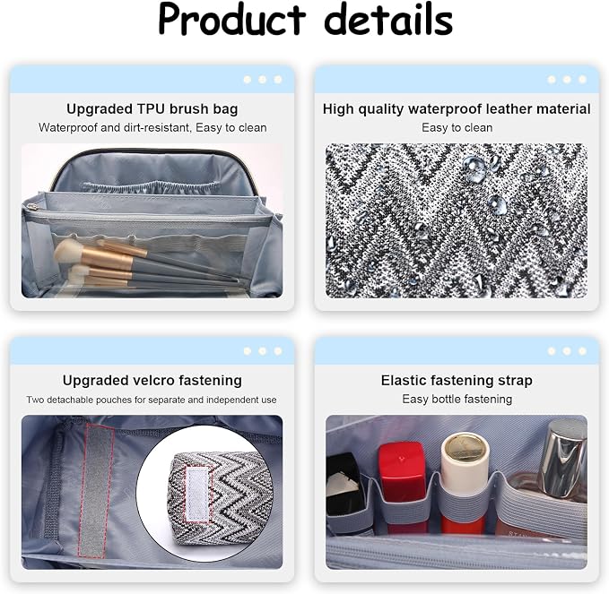 BOYATU Travel Makeup Bag for Women: Western Boho Make up Bag Set of 3 - Large Capacity Vegan Leather Cosmetic Bag - Waterproof Toiletry Bag with Compartments & Handle & Divider(J-3-Black) - Image 4