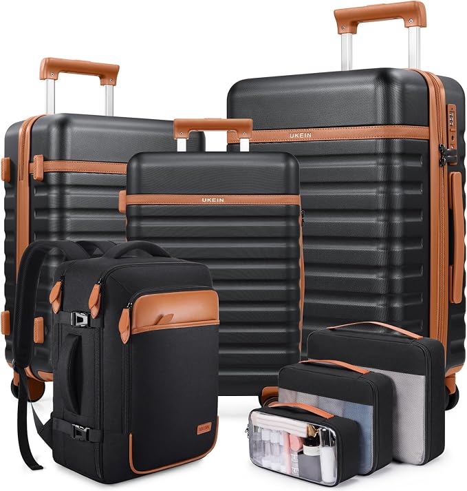 Luggage Sets 7 Piece, Durable Hardside ABS Carry on Luggage with Spinner Wheels & YKK Zipper TSA Lock, Large Checked Travel Suitcase With Backpack Set for Men and Women,20/24/28 Inch by Unknown