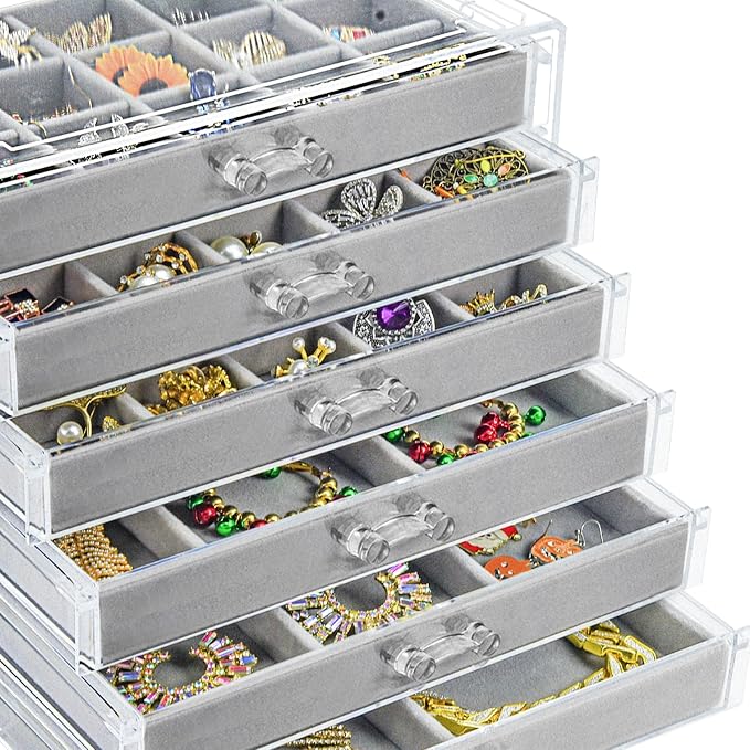 Watpot Acrylic Jewelry Box Organizer and Storage 6 Drawer for Earring Display Gray - Image 6