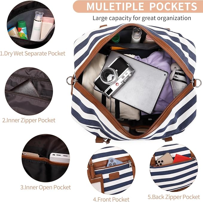 Wogarl 4PCS Weekender Bags for Women Large Overnight Weekend Travel Duffel Carry on Shoulder with Shoe Compartment Canvas Toiletry Bag for Travel Business Gym - Image 4