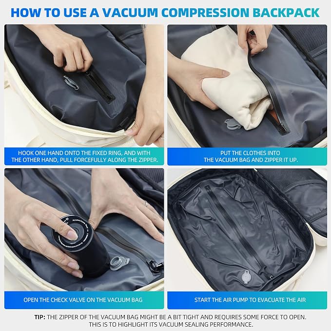 Vacuum Backpack 60L with Pump, Waterproof for 17" Laptop, White - Image 4