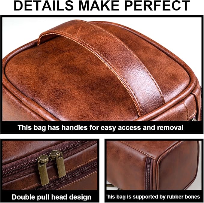 Personalized Leather Toiletry Bag, Brown, Three Layer Structure, Waterproof, Customizable Name Engraving, Travel Organizer for Men, Multi-Occasion Gift (UK1001) - Image 6